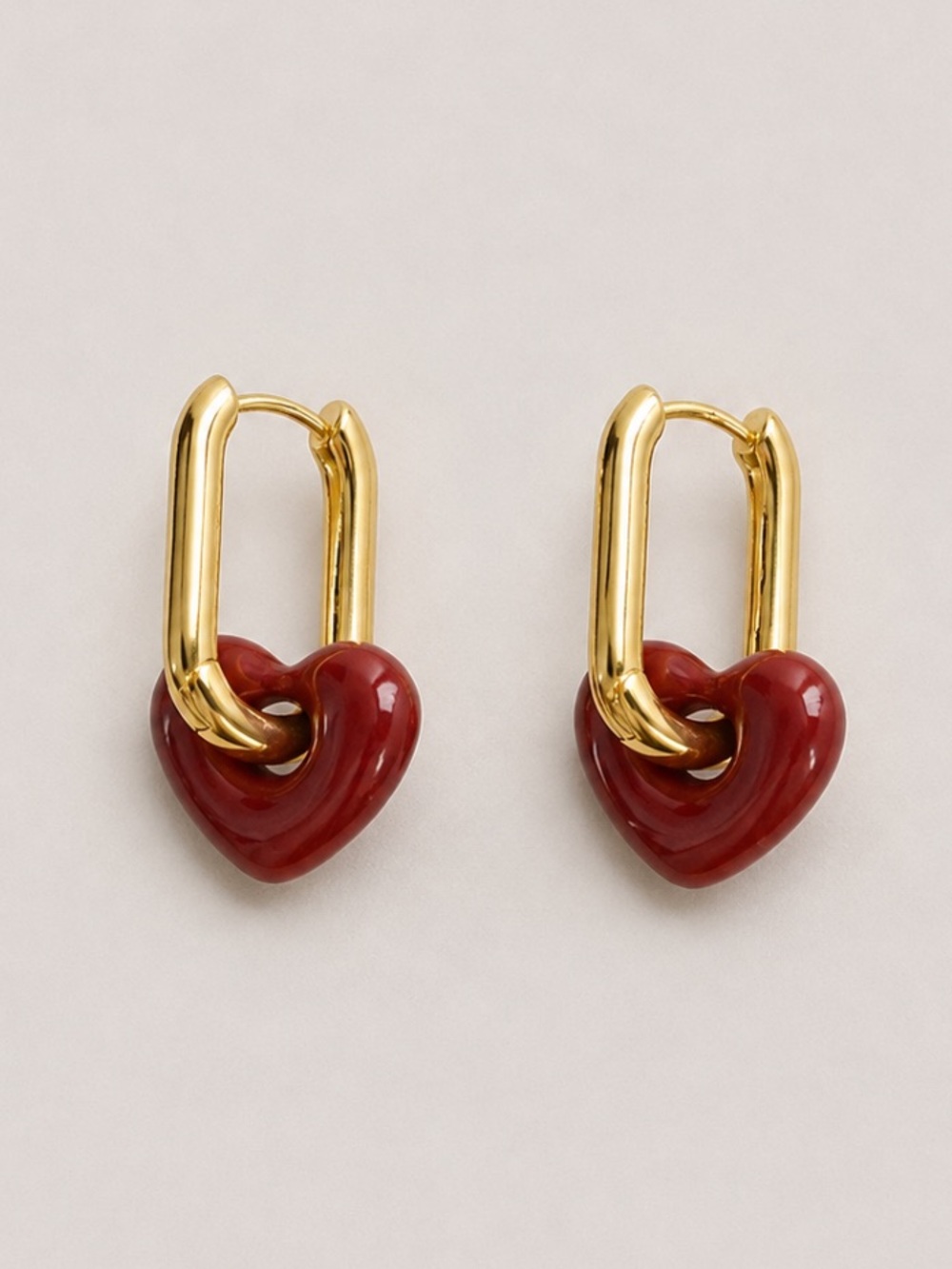 New! Red Heart Gold Hoop Earrings NWOT